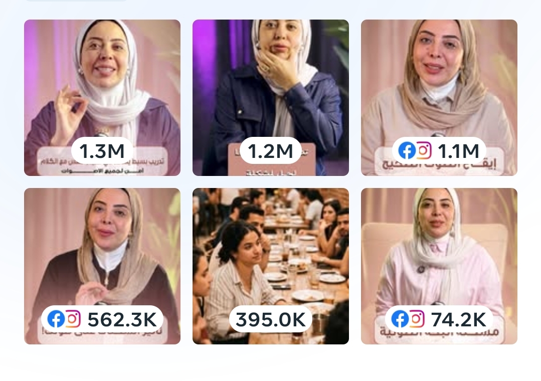 لوحة نتائج لستة مقاطع: 1.3 مليون و1.2 مليون و1.1 مليون و562.3 ألف و395 ألف و74.2 ألف مشاهدة